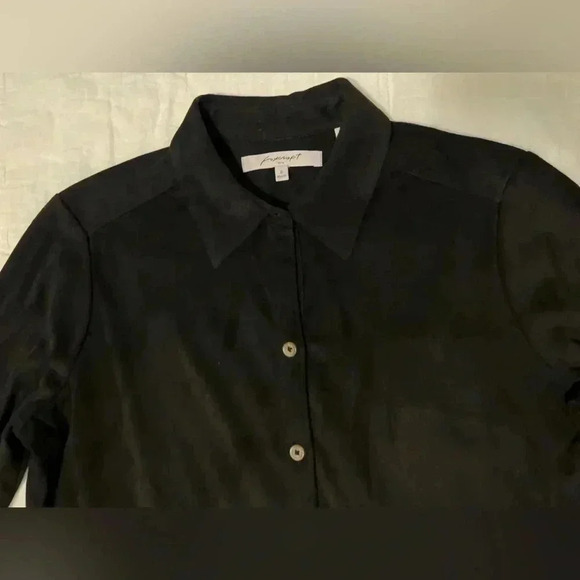 2/$12 Foxcroft Faux Suede Button Down Shirt 6 Black Relaxed Fit Classic Preppy - Picture 3 of 10